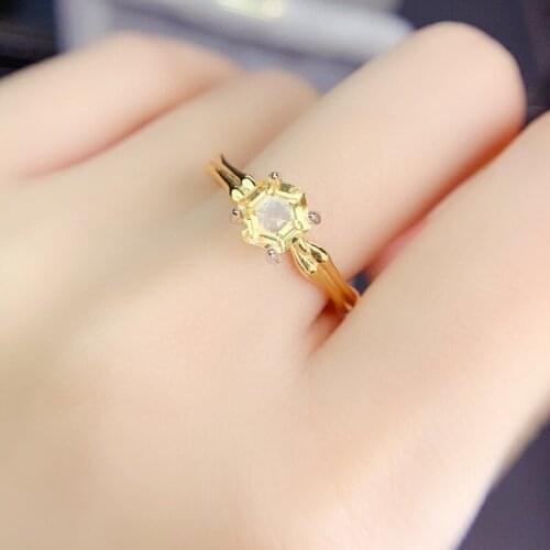 Natural real yellow citrine hexagon ring Per jewelry 6*6mm 1ct gemstone 925 sterling silver Fine jewelry J215301