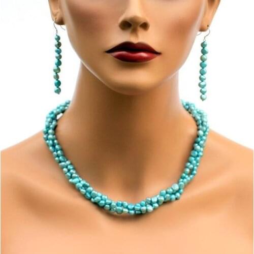 New Classic Favorite Pearl Necklace Earrings Jewelry 3Row Blue Baroque Genuine Freshwater Pearl Bridesmaids Brides Girl Gift