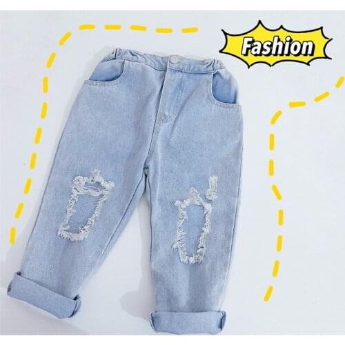 3-9 Years Kids Jeans Casual Korean Ripped Jeans for Girls Fashion Denim Big Girl Trousers 3 4 5 6 7 8 9 Years Children Pants New