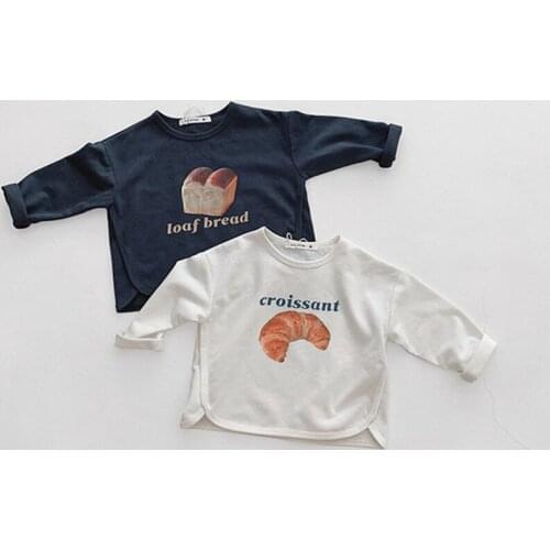 Korean style Autumn Winter Unisex Food Print Cotton O-Neck Tops Boys and girls fashion loose long sleeve Tees