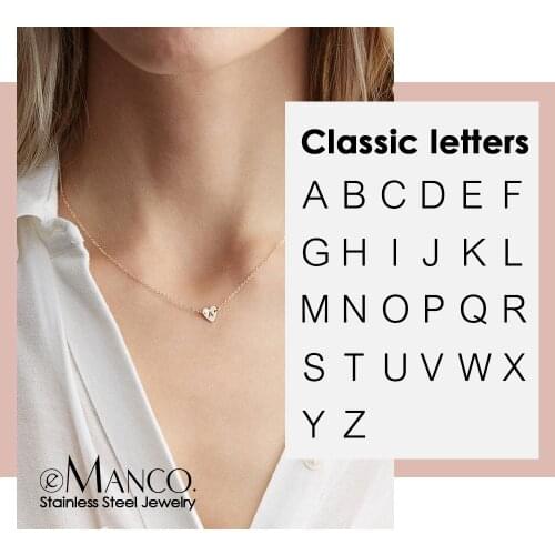 EManco Engrave Letter Heart Necklace women Real 316L Stainless Steel Necklace Trendy Female Choker Necklace Jewelry