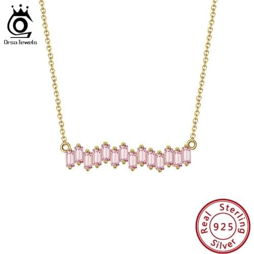 ORSA JEWELS Original Design Cubic Zircon Women Necklaces 925 Sterling Silver Chain Choker Sparking CZ Necklace for Women SN286