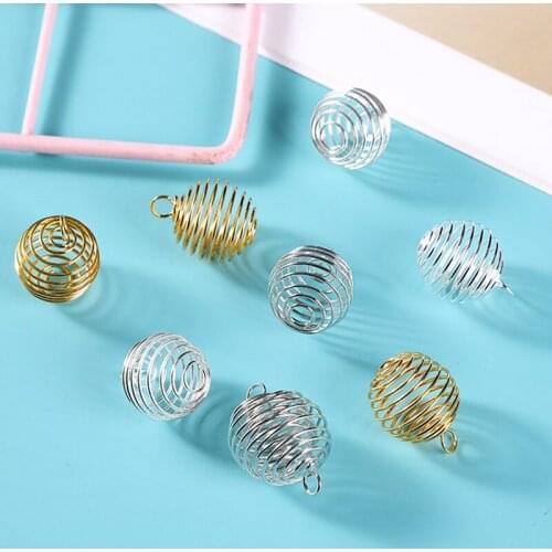 10Pcs/set And 4 Sizes Spiral Bead Cages Pendants Gold Silver Color For Diy Crystals Stones Jewelry Making Craft Supply