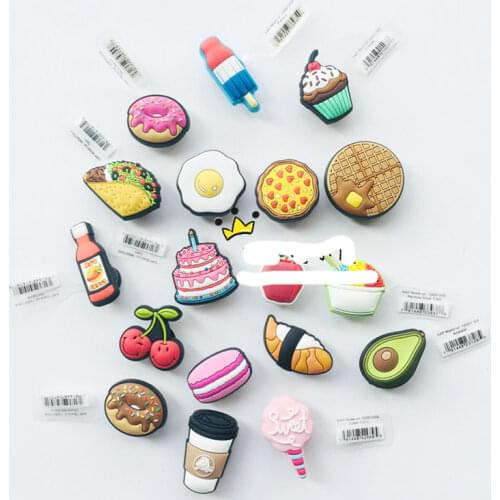 Geniune Kawaii Shoe Charms Accessories Cartoon PVC Cake Doughnut Cherry Pizza Shoes Buckle Decorations for Sandals Charms Gift