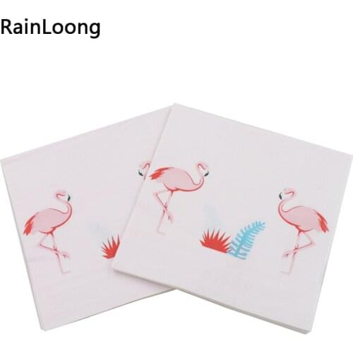 [RainLoong] Pink Flamingo Bird Theme Paper Napkin Festive & Party Tissue Napkin Decoupage Party Decoration Decor 33*33cm