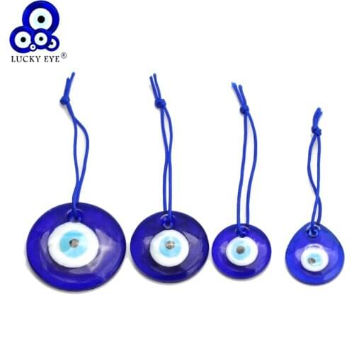 Lucky Eye Water Drop Round Glass Blue Turkish Evil Eye Pendant Wall Hanging Decorations for Home Living Room Car Keyring BE197