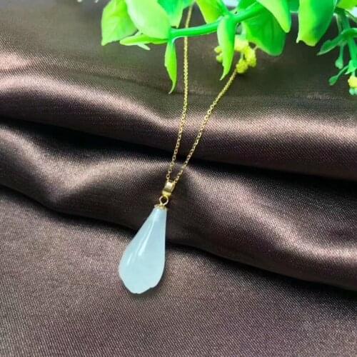 SHILOVEM 18k yellow gold Natural white Jasper Pendants classic fine Jewelry women wedding women wholesale none necklace
