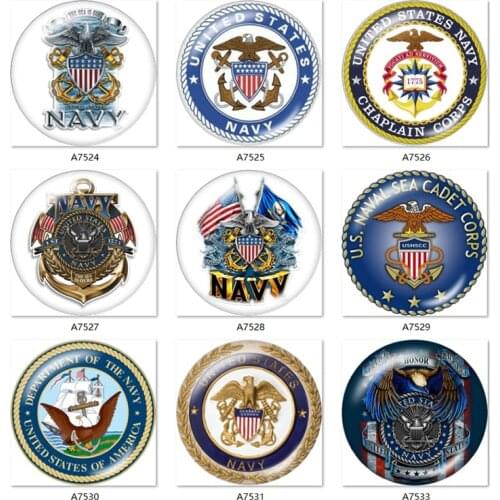 NAVY 12mm/18mm Round glass cabochon flat back Making findings snap button jewelry A7524