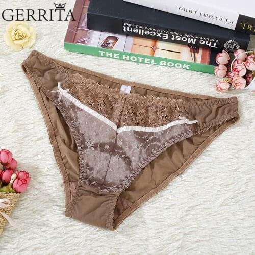 CERRITA Sexy Women Panties Lace Briefs Underwear For Women Ultra-Thin Briefs Gold Color For Girl Ladies Soft Breathable Panty