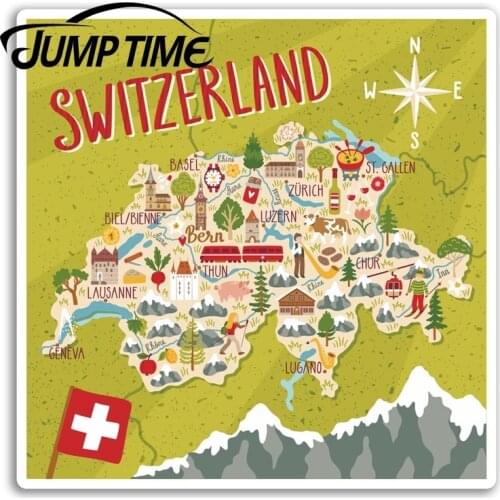 Jump Time for Switzerland Map Vinyl Stickers Sticker Laptop Luggage Travel Truck Window Bumper Decal Waterproof Accessories