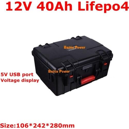 Waterproof 12V 40Ah LiFepo4 battery pack for solar street light solar system electric motorcycle UPS storage energy+5A charger