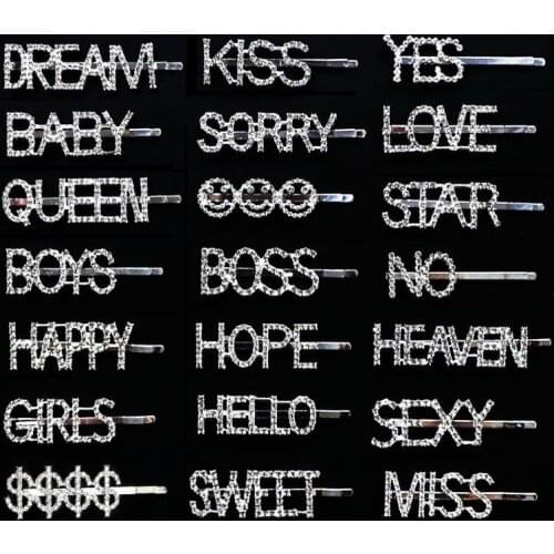 Letter Hairpins New Girls Crystal Hair Clips Women Headband Barrettes Hair Accessories Fashion More Style Hiphop Punk Gift Emo
