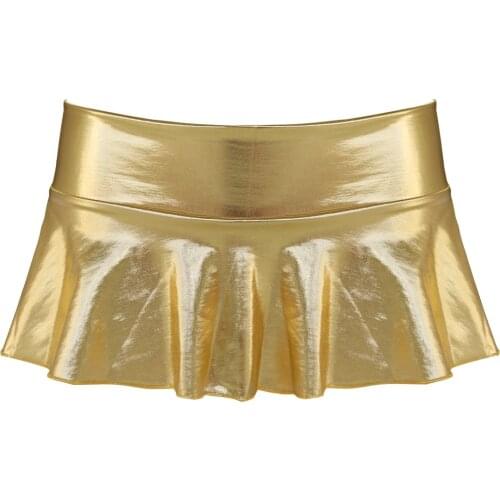 Women Shiny Patent Leather Mini Skirt with Inside Panties Nightclub Party Festival Rave Stage Performance Pole Dance Costume