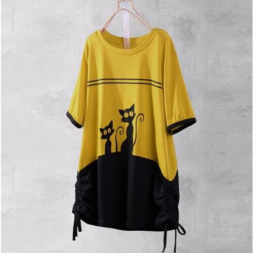 Plus Size T Shirt Women Funny Tshirt Women Print Cat Large Size T-shirt Casual Short Sleeve Party Loose Tops Summer Casual#g6