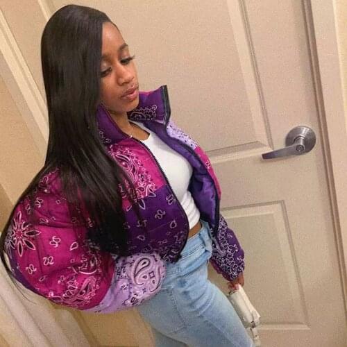 Women 2021 Casual Print Puffer Bandana Jacket Winter Coat Women Fashion Clothing for Streetwear Cropped Puffer Warm Bubble Coat