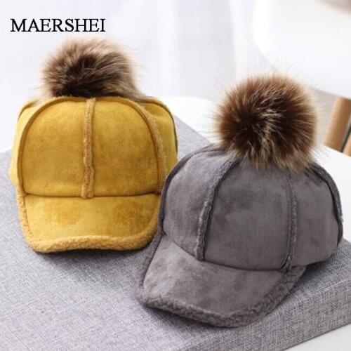 Hat Women Winter Warm Hairball Retro Baseball Cap Child Parenting Hip Hop Cap Snapback