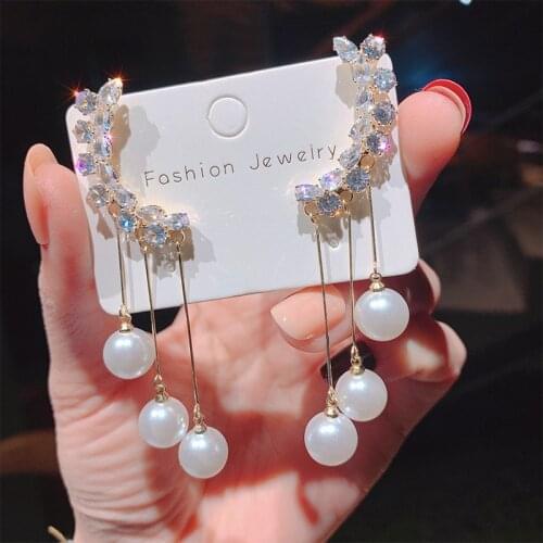 2021 New Fashion Exaggerated Rhinestone Earrings For Women Oversizes Pearl Temperament Earrings Personality Long Style Eardrop