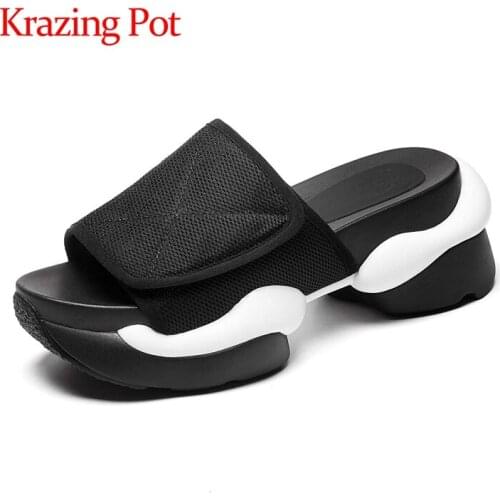 Krazing pot 2021new peep toe high heel outside slipper thick bottom solid summer daily wear high street fashion shoes women L3f1