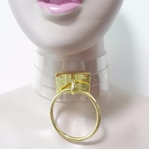 Women Fashion Punk Choker Necklace Handmade transparent leather Rivets O-Round Collar Rock Goth two layers torques