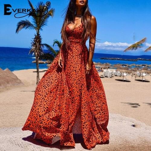 Everkaki Animal Leopard Flower Print Strap Maxi Dress Women Summer Beach Boho Plus Size Long Prom Elegant Chic Dress Female 2021
