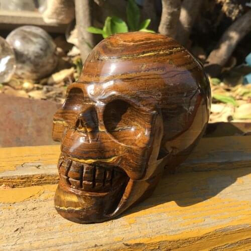 3inch Natural Tiger eye stone crystal skull Handmade Carved Realistic Crystal skull Figurine
