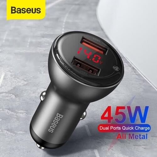 Baseus 45W Metal Digital Display Dual USB Type C Quick Charge 4.0 3.0 Car Charger For iPhone Xiaomi Huawei Mobile Phone Charger