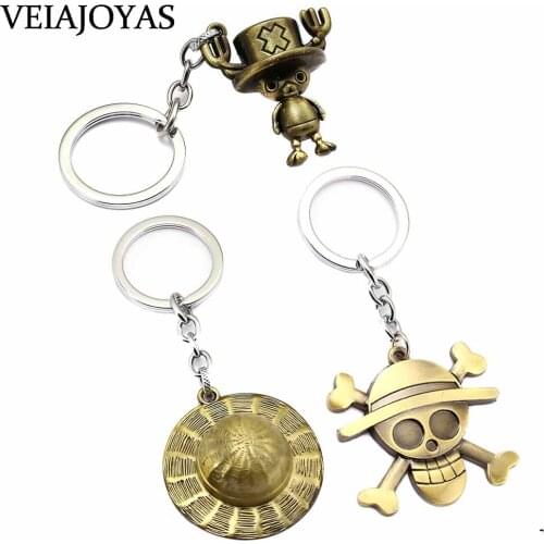 Anime ONE PIECE Keychain Cartoon Monkey Car Charm Key Chain LUFFY Skull Bronze Pendant KeyRing Holder Chaveiro Jewelry Accessory