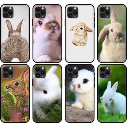 Black tpu case for iphone 5 5s se 6 6s 7 8 plus x 10 cover for iphone XR XS 11 pro MAX case Cute White Baby Rabbits
