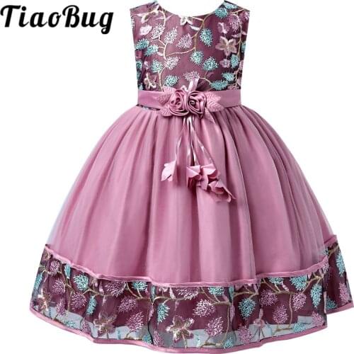 Kids Girls Embroidered Flower Girls Dresses For Wedding Party Children Birthday Mesh Tutu Princess Dress De Festa Ball Gown