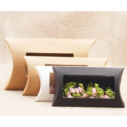 DIY blank paper gift box .Mutli size pillow gift box with clear pvc window,kraft/white/black paper window box for gift 10pcs