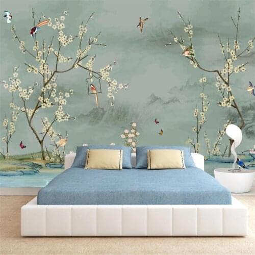 Beibehang Custom wallpaper 3d murals hand-painted new Chinese pen flower bird plum painting background wall decorative painting