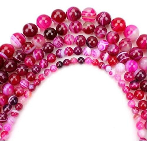 6 8 10 12 14mm Smooth Magenta Striated Round Natural Stone Beads Jewelry Findings For Necklace Bracelet