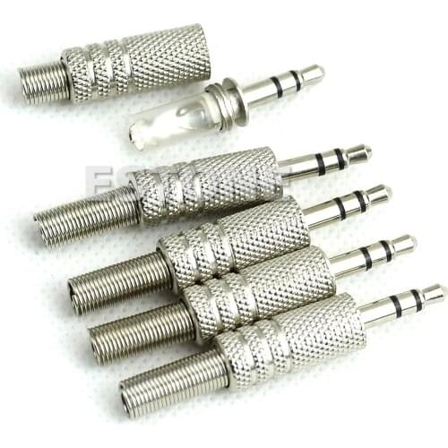 Hot 5pcs 3.5mm 1/8\" Stereo TRS Male Audio Jack Plug Adapter Connector Silver B85B