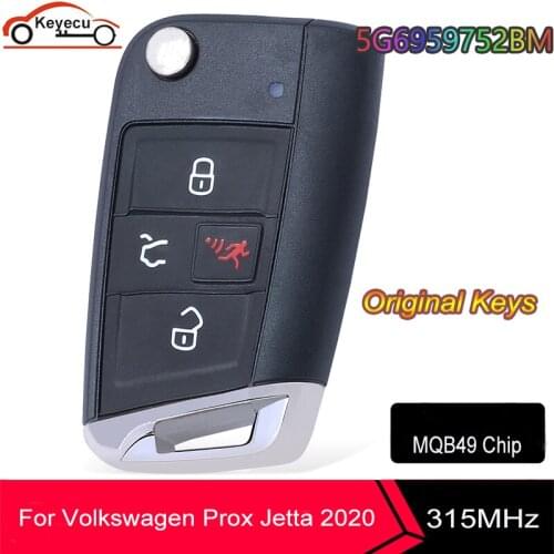 KEYECU 5G6959752BM Original 315MHz Flip Remote Key 4 Button for Volkswagen VW Prox Jetta 2020 P/N: 5G6 959 752 BM MQB49 Chip