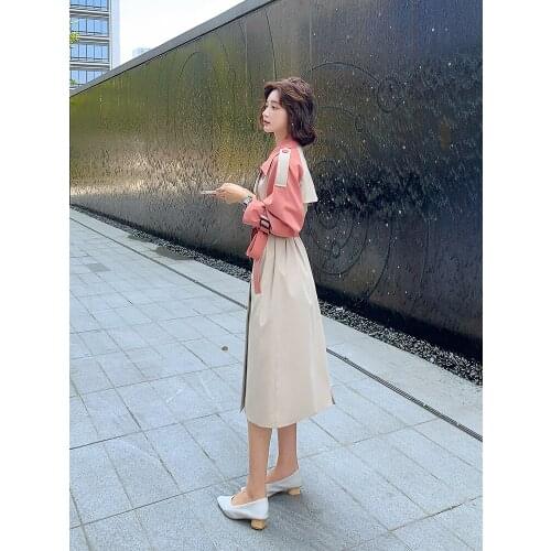 Splicing Windbreaker Womens Middle Long 2021 Spring New Style Temperament Popular Spring and Autumn Small Boutique Design Coat