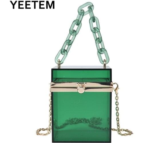 Korean version New cool punk acrylic transparent box chain small square bag female bag single shoulder messenger bag