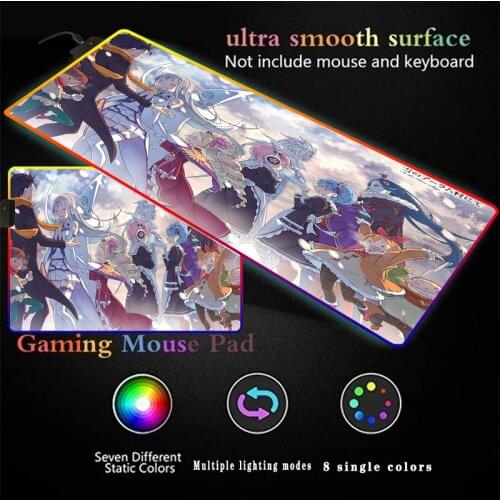 Re Zero Anime LED Mouse Pad RGB Computer Mice Mat Large Glow Mousepad for Desk Laptop Notebook Gaming Mouse Pad 90X40/30X60CM