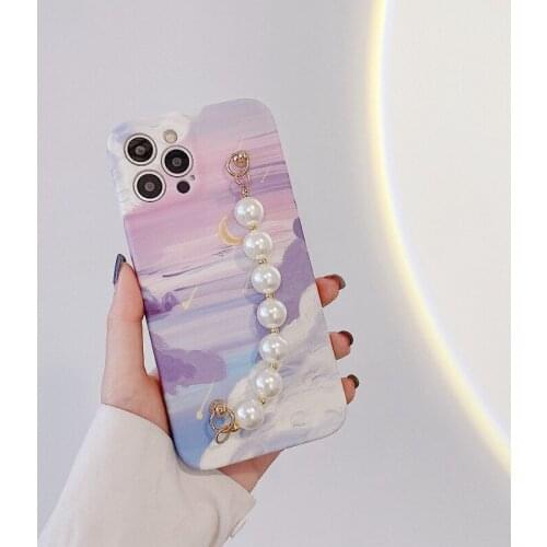 Beautiful Cloud Pearl Bracelet Phone Case for iPhone 11 12 Pro MAX mini X XR XS MAX 7 8 Plus Soft Protective Cover