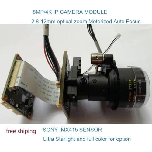 4K 8mp ip Camera Module, Sony IMX415 Starlight sensor, Motorized 2.8-12mm Optical Zoom Auto Focus,SD card slot