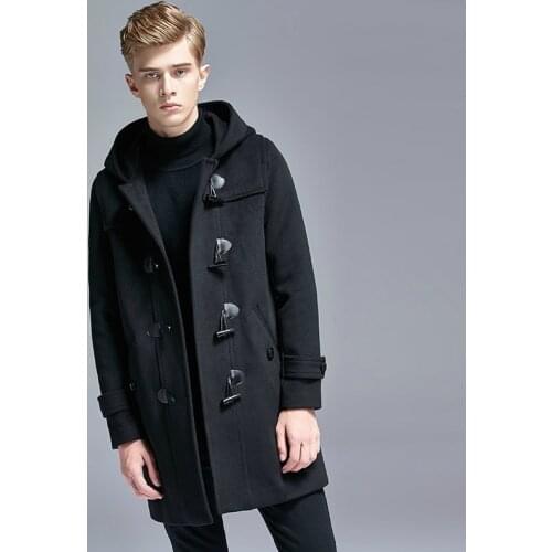 Mens Winter Cashmere Wool Overcoat Thick Wool Woolen Hooded Jacket Men Fashion Mid-length Trench Coat Plus Size 6XL