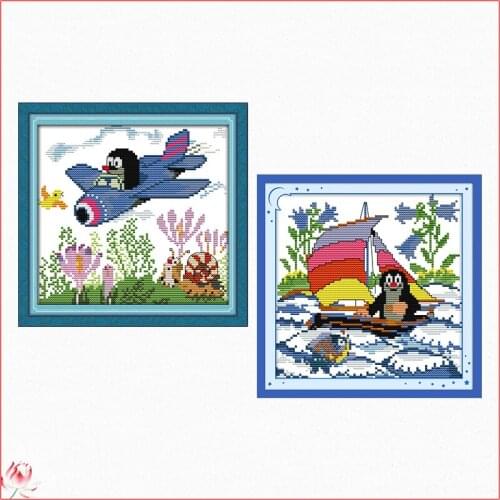 Cartoon Animal Embroidery Kit Needlework Cross Stitch Kit The Moles Dream Counted 11CT 14CT Print Stamped Crafts Thread Set