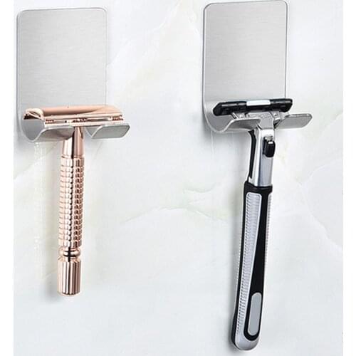 1Pcs Wall-mounted Stainless Steel Razor Holders Wall Adhesive Shaver Storage Racks Kitchen Door Bathroom Sticky Hooks For Plugs