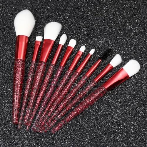 New 10pcs Red Crystal Unicorn Brush Foundation Blending Power Eyeshadow Contour Face Cosmetic Beauty Make Up Brush