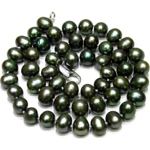 Green potato Shaped Freshwater Pearl Necklace 8x9mm 18INCH
