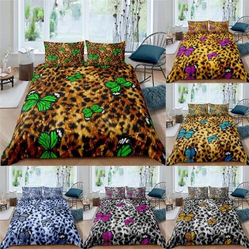 Luxury 3D Animal Bedding Set Leopard Butterfly Printed Quilt Cover Soft Duvet Cover Pillowcase Queen and King EU/US/AU Size
