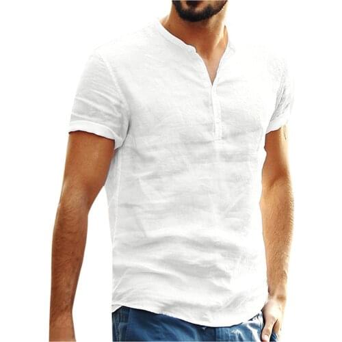 Men Linen Shirts Short Sleeve Breathable Mens Baggy Casual Shirts Slim Fit Solid Cotton Shirts Mens Pullover Tops Blouse#f4