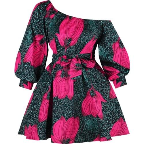 Sexy Dashiki Floral Print Dress Women African Clothes Ankara Style Mini Dress Party Evening African Dresses Women Robe Africaine