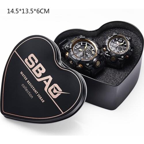 SBAO Brand Original Watch Box Heart-Shaped Black Iron Clock Box Watch Holder Display Case Sports Couple Watch Gift Box Horloge