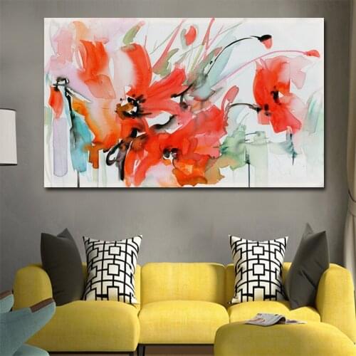 Modern Watercolor Flowers Wall Painting Hand Painted Poppy Flowers Print on Canvas Wall Picture For Living Room Home Decor Gift