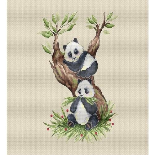 Modern Embroidery Pair of Pandas Cross Stitch Patterns to Download with 100% Cotton Floss & Free Shipping for Customized Gifts
